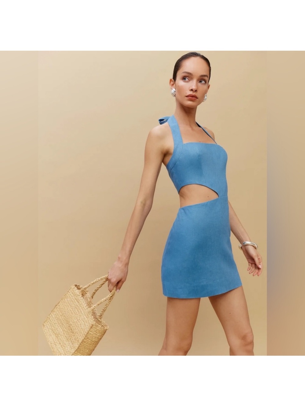 Reformation Blue Valli Cutout Halter Mini Dress